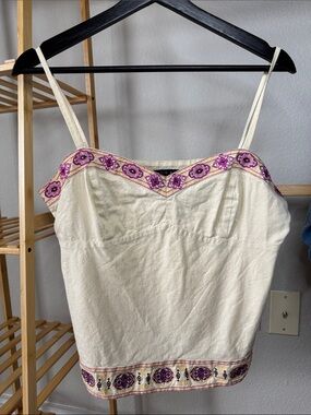 ANTONIO MELANI Cream Camisole with Purple Embroidered Trim
